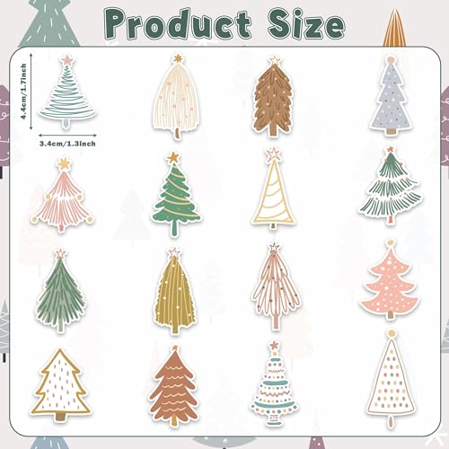 CNhoqc Boho Tree Sticker Rolls, 1000 Pcs Boho Coquette Style Pine Tree | Waterproof Vinyl Reusable Laptop Sticker Coloring Book Scrapbook Water Bottle Page Activity Pad Party Favors Junk Journal - style: Boho Christmas Tree