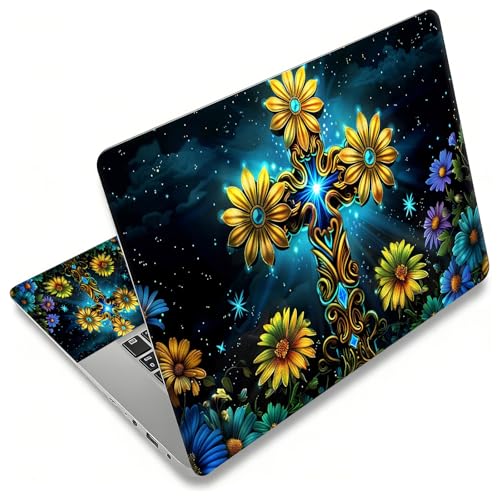 Laptop Skin Sticker for 12.1”-15.6“ Laptops (Fits 13”, 13.3”, 14”, 15”, 15.4”) | Protective Universal Reusable Vinyl Art Decal Cover | Waterproof & Scratch-Resistant-Floral Cross - color: Floral Cross