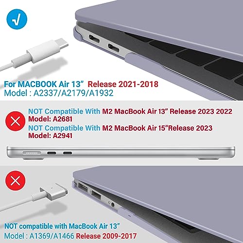 IBENZER Compatible with New MacBook Air 13 inch Case 2022 2021 2020 M1 A2337 A2179 A1932, Plastic Hard Shell Case with Keyboard Cover for Mac Retina Display with Touch ID, Lavender Gray, AT13LVGY+1 - color: Lavender Gray