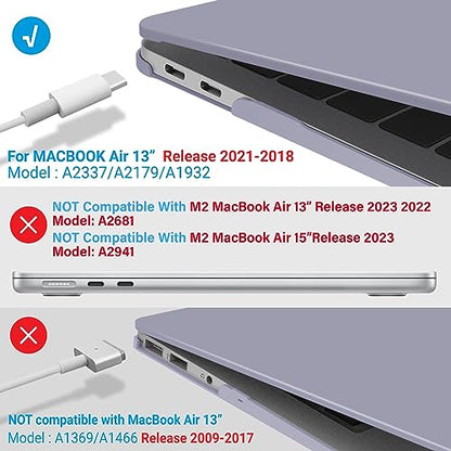IBENZER Compatible with New MacBook Air 13 inch Case 2022 2021 2020 M1 A2337 A2179 A1932, Plastic Hard Shell Case with Keyboard Cover for Mac Retina Display with Touch ID, Lavender Gray, AT13LVGY+1 - color: Lavender Gray