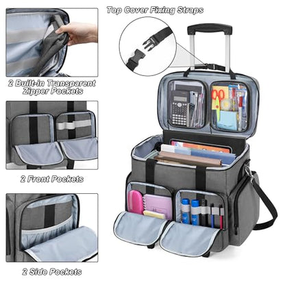 Rolling Teacher Tote Bag with 2 Detachable Pouches for Work, Gray | Wheeled Teacher Uility Bag with 15.6" Padded Laptop Sleeve, Large Briefcase with Detachable Trolley for Women - color: Gray
