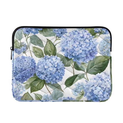 Blue Floral Hydrangea Laptop Sleeve 13 14 Inch Puffy Quilted Carrying Case Protective Computer Bag Waterproof Laptops Sleeve for Women Men - color: Blue Hydrangea, size: Medium