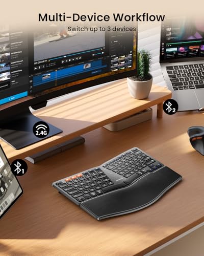 ProtoArc EK04 Mini Compact Wireless Ergonomic Keyboard - Space Gray | Hard Palm Rest, 3-Device Bluetooth/2.4G, Split Design, Rechargeable, Compatible with Windows, Mac OS - color: Space Gray
