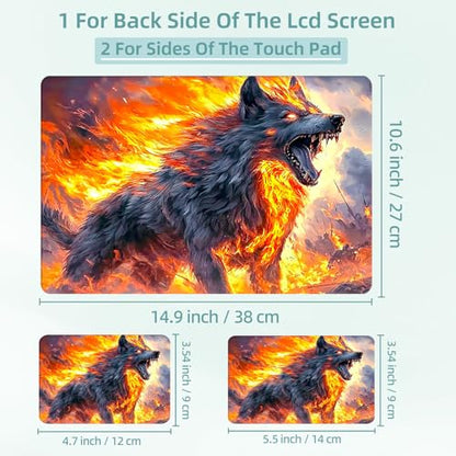 Universal Laptop Skin Decal, 3-Piece Vinyl Protector for 12 13 14 15.6" Notebook, Waterproof Anti-Scratch, Easy Trim & Bubble-Free Finish, Fierce Fire Wolf - color: Fierce Fire Wolf
