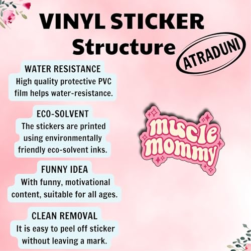 (3Pcs) Muscle Mommy Stickers Funny Gym Fitness Motivation Quote Gifts Waterproof Vinyl Decals for Laptop Water Bottle. Size 2.5" x 3" - color: Muscle Mommy