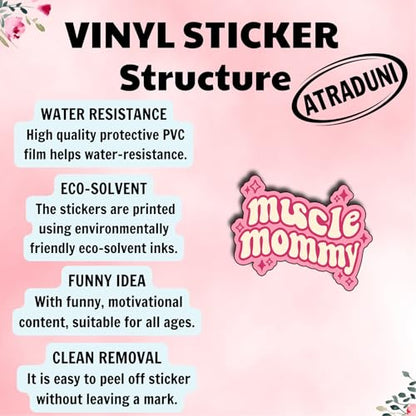 (3Pcs) Muscle Mommy Stickers Funny Gym Fitness Motivation Quote Gifts Waterproof Vinyl Decals for Laptop Water Bottle. Size 2.5" x 3" - color: Muscle Mommy