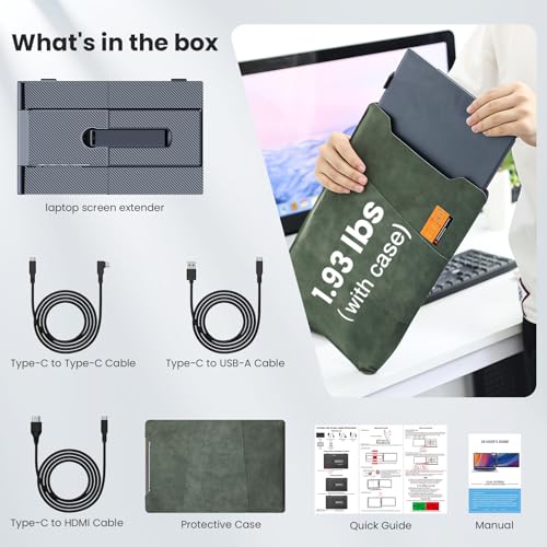Laptop Screen Extender, 14" Ultra-Thin & Lightweight Portable Monitor, 1080P FHD IPS Second Screen, Plug and Play, Laptop Monitor Extender Compatible for Mac/Win Laptops 13-17 Inch - size: 14" ultra-thin screen