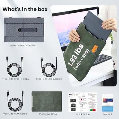Laptop Screen Extender, 14" Ultra-Thin & Lightweight Portable Monitor, 1080P FHD IPS Second Screen, Plug and Play, Laptop Monitor Extender Compatible for Mac/Win Laptops 13-17 Inch - size: 14" ultra-thin screen