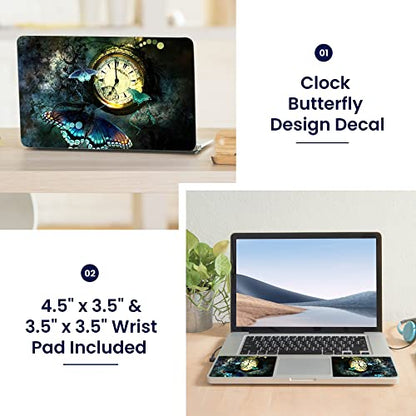 LSS 15 15.6 inch Laptop Notebook Skin Sticker Cover Art Decal Fits 13.3" 14" 15.6" 16" HP Dell Lenovo Apple Asus Acer Compaq (Free 2 Wrist Pad Included) Clock Butterfly - color: Clock Butterfly, size: 13" - 16"