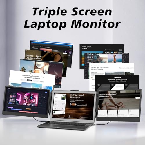 Laptop Screen Extender 14" - Triple Portable Monitor 1080P FHD IPS Extra Second Screen HDMI/USB-C Plug-Play Compatible with Wins Mac Dex Chrome Travel Work Fits 13-17" Laptops - size: 14.3"