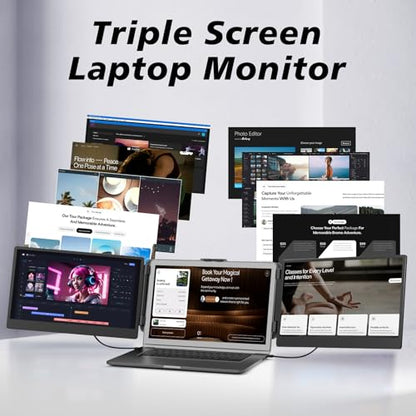 Laptop Screen Extender 14" - Triple Portable Monitor 1080P FHD IPS Extra Second Screen HDMI/USB-C Plug-Play Compatible with Wins Mac Dex Chrome Travel Work Fits 13-17" Laptops - size: 14.3"