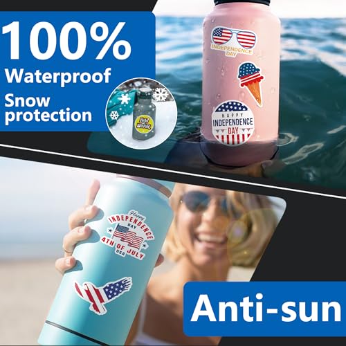 DETICKERS 4th of July Stickers 50 PCS Waterproof Independence Day Vinyl Stickers Patriotic Independence Day Gifts for Adults - style: 4th of July