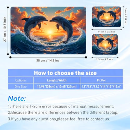 Universal Laptop Skin Sticker Decal with 2 Wrist Pad Skins, Waterproof Scratch Vinyl Cover for 11–15.6 Inch MacBook, HP, Dell, Lenovo, Cutable & Reusable,Dolphin Heart Sunset - color: Dolphin Heart Sunset