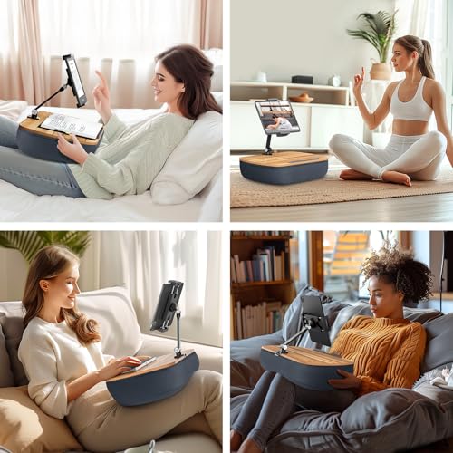 ERGONOV Lap Cozy Kindle Pillow Stand for Bed with Adjustable Arm, 360° Tablet Holder, Fits 4.7"-13" Kindle, iPad, Phone, Lap Desk for Hands Free Reading in Bed, Couch, Sofa,Gray | 360° Tablet Holder, Fits 4.7"-13" Kindle, iPad, Phone, Lap Desk for Hands F