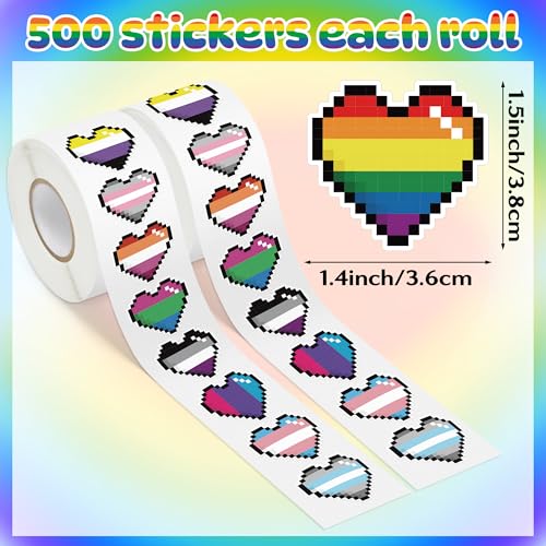 LGBTQ+ Pride Month Sticker - 1000 Pcs LGBTQ Pride Month Heart-Shaped Waterproof Vinyl Reusable Laptop Stickers Coloring Book Scrapbook Water Bottle Page Activity Pad Party Favors Skateboard - style: Rainbow Pixel Heart-Shaped