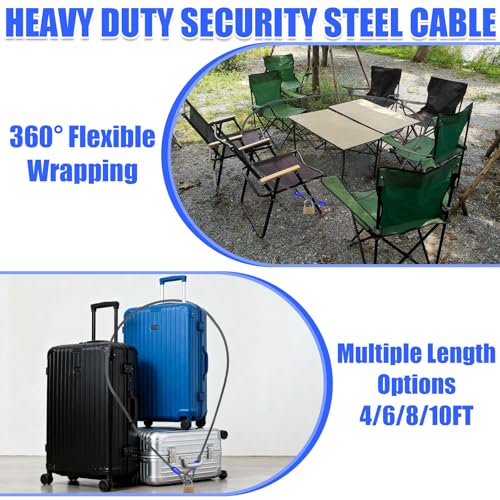 1/3in Security Cable with Loops Cut-Resistant and Waterproof | 4FT/6FT/8FT/10FT Security Cable Suitable for Travel,Home and Outdoor Activities - size: 6FT