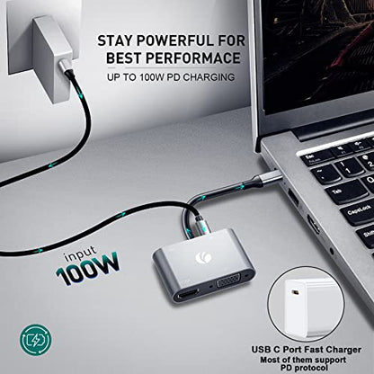 VCOM USB C to HDMI VAG Adapter, 5-in-1 USB C Hub with 100W Power Delivery, 4K HDMI, 1080P VGA, USB 3.0 Port, OTG Adapter Compatible with MacBook Air, iPad Pro, Dell XPS, Surface Pro (Grey) - color: Grey