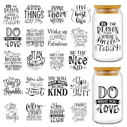 Rngmsi 20 Sheets Motivational UV DTF Cup Wrap Cold UV DTF Transfer Stickers | Inspirational Quotes Black Affirmative Rub on Transfers, Waterproof Uvdtf Decals, for DIY Crafts, 3.1x3.1 in - style: Motivational Quotes