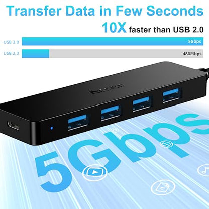 Aceele 4-Port USB 3.0 Hub, Ultra-Slim Data USB Hub with 2ft Extended Cable [Charging Not Supported], USB Extender for MacBook, Mac Pro, Mac mini, iMac, Surface Pro, XPS, PC, Flash Drive, Mobile HDD - style: 2ft (4A)