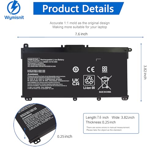 HW03XL L97300-005 Laptop Battery Replacement for HP Pavilion 15-EG 15-eg0xxx 15-eg0073cl 15-eg0070wm 15-EH 17-CN 17-cn0xxx 17-CP 17-cpo700dx Series L96887-421 l97300-005 HW03041xl-pl 41.04Wh - size: HW03XL