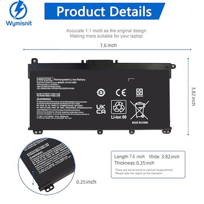 HW03XL L97300-005 Laptop Battery Replacement for HP Pavilion 15-EG 15-eg0xxx 15-eg0073cl 15-eg0070wm 15-EH 17-CN 17-cn0xxx 17-CP 17-cpo700dx Series L96887-421 l97300-005 HW03041xl-pl 41.04Wh - size: HW03XL