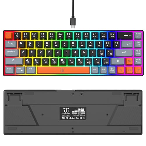 Snpurdiri 60% Percent Gaming Keyboard, Compact RGB Backlit Small Gaming Keyboard for Windows, PC, Laptop (68 Keys, Black-Grey-Orange) - color: Black Grey Orange