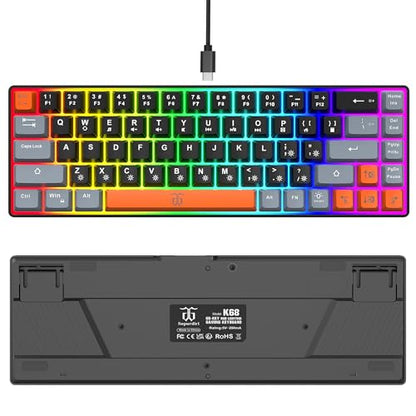 Snpurdiri 60% Percent Gaming Keyboard, Compact RGB Backlit Small Gaming Keyboard for Windows, PC, Laptop (68 Keys, Black-Grey-Orange) - color: Black Grey Orange