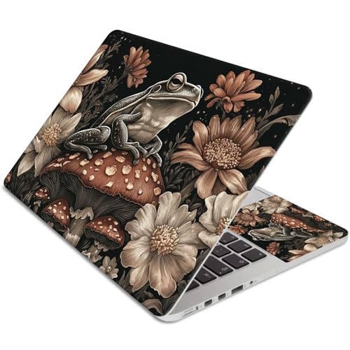 Laptop Skin Sticker 3-Piece Set,Frog On Mushrooms | Trim-to-fit 3-piece vinyl set with one 15 x 10.6 in lid skin and two palm-rest decals for many 12-15.6 in laptops - color: Frog On Mushrooms