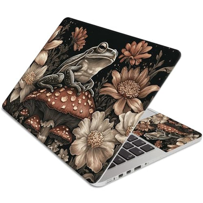 Laptop Skin Sticker 3-Piece Set,Frog On Mushrooms | Trim-to-fit 3-piece vinyl set with one 15 x 10.6 in lid skin and two palm-rest decals for many 12-15.6 in laptops - color: Frog On Mushrooms