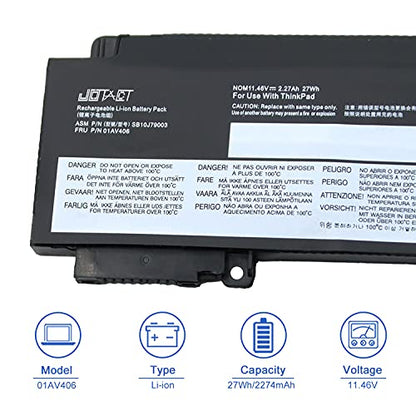JOTACT 01AV406 01AV405 27Wh Laptop Battery Replacement for Lenovo ThinkPad T460S T470S Series Notebook Internal SB10J79003 00HW038 00HW025 00HW024 01AV462 01AV407 01AV408 Black 11.46V 2274mAh 3-Cell