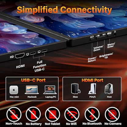 Upperizon Portable Monitor 16 inch 2K QHD 2560x1600 106% sRGB, 144Hz USB-C, 120Hz HDMI, HDR Travel Monitor for Laptop Mac PC Surface PS5 Xbox, External Display with Cover & Speakers, VESA Compatible - size: 16 in