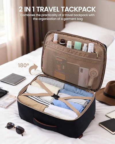 LOVEVOOK 40L Travel Backpack for Women Men with Garment Bag, Airline Approved Carry on Luggage Travel Essentials with 3 Packing Cubes, TSA Overnight Bags Weekender Essentials Backpacks fits 17" Laptop - color: Bean Green-dark Green, size: 40L-4Pcs