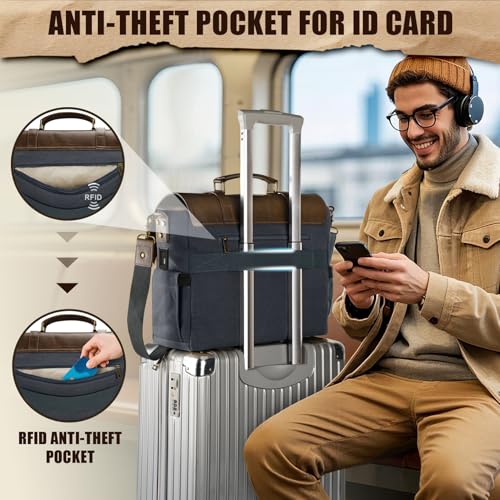 MATEIN Professional Work Bag with USB Port, 15.6 Inch Laptop Messenger Bag | Men Canvas Briefcase, Wet Pocket, RFID Blocking Pocket, Water Resistant, Computer Sachel, Commuting, Brown & Charcoal Grey - color: Brown & Charcoal Grey