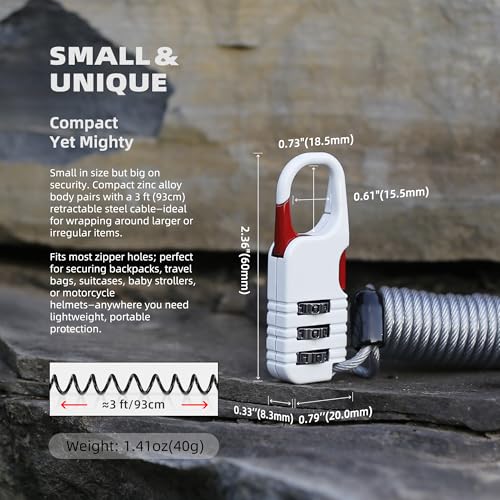 Ski Lock Cable Retractable, Small Cable Travel Locks with Combination, Mini Padlock Combination, for Luggage, Suitcases, Backpack, Snowboard, Ski Gear, Bike, Motorcycle Helmet Anti Theft - color: Black+White