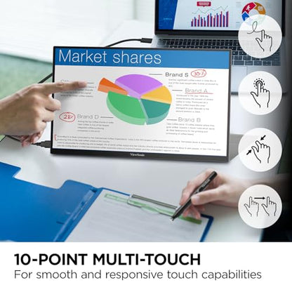 ViewSonic TD1656-2K 16 Inch 1600p Touchscreen Portable Monitor, WQXGA IPS Display for Interactive Workflows and Second Screen Productivity, Built-in Stand, 65W USB-C, mini HDMI, and Smart Cover - style: 1600p Touchscreen