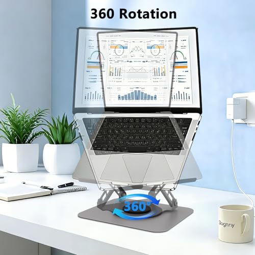 360 Rotation Laptop Stand, Multi-Angle Adjustable Laptop Holder Riser Stable Base Fully Foldable Easy to Storage and Portable Fit for MacBook Pro/Air HP 14 All Under 16” Devices (Silvery) - color: Silvery
