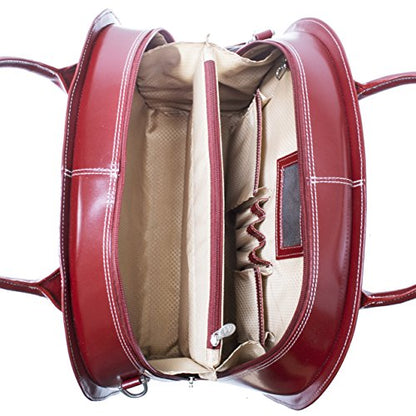 McKlein GLEN ELLYN15" Leather Detachable -Wheeled Ladies' Laptop/Computer & Tablet Business Briefcase Bag/Women's Rolling Overnight Travel Bag, Removable trolley case - color: Red