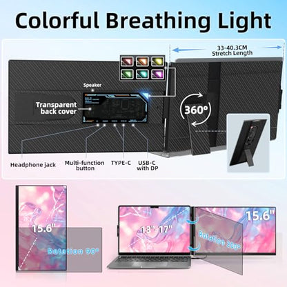 15.6 Inch Laptop Screen Extender Detachable Monitor Extender Dual Screen | Portable IPS 1080P FHD 85%NTSC Travel Monitor USB-C HDMI Port Compatible with Wins Mac Chrome Dex Fits 13-17" Laptops - size: 15.6" Monitor-A