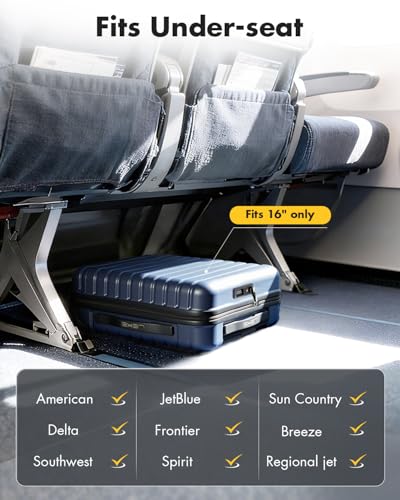 Lekesky 16 Inch Underseat Carry On Luggage Airline Approved, A-Blue | Durable ABS, Small Underseat Carry-on Luggage with TSA Lock Spinner Wheels, Personal Item Luggage Removable Wheels for Travel - color: A-Blue, size: 16 Inch