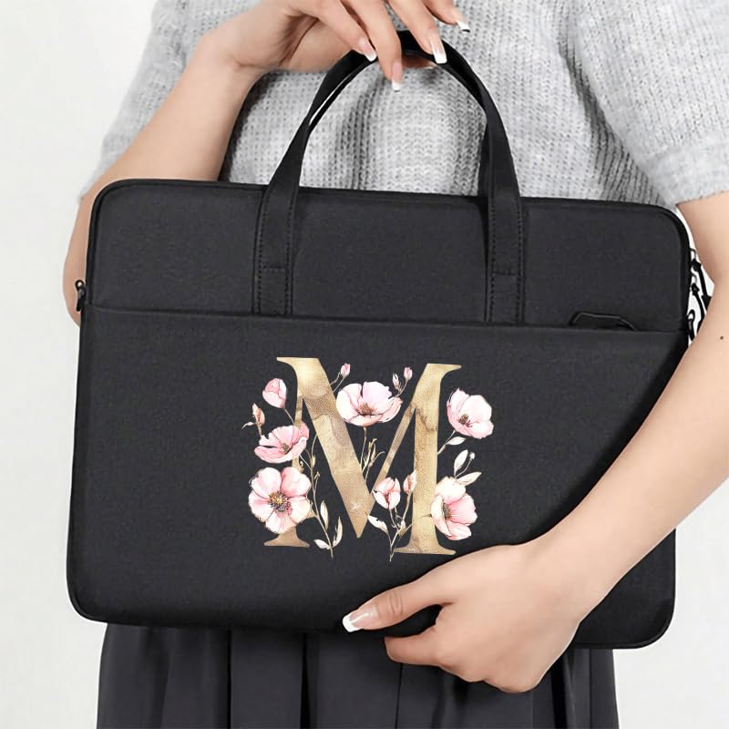 Computer Bag For Men & Women, With Initial Laptop Bag,14/15inches Messenger bag For Office、Business、Travel、School - color: Bk-m
