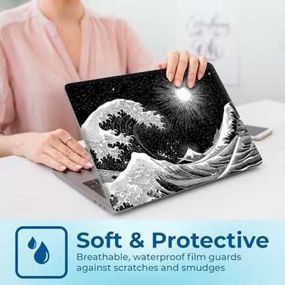 Reusable Universal Laptop Skin Sticker, Cut to Fit for 11.6–15.6 Inch Laptops, Waterproof Protective Film, No-Residue - Black Wave - color: Black Wave
