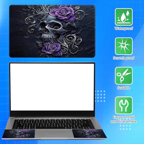 Universal Laptop Skin Sticker Decal for 11.6”12" 13" 13.3" 14" 15" 15.4" 15.6" Reusable Waterproof Scratch-Scratch Resistant Protective Vinyl Laptop Notebook Skin Stickers - Purple Flower Skulls - color: Purple Flower Skulls