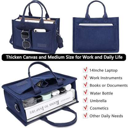 ZHMO Canvas Tote Bag for Women,Women's Bags Crossbody Bags Work Laptop Tote Bag Large Handbags Purse for Travel Nurse Teacher - color: Navy Blue With Compartments