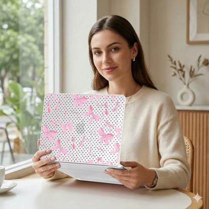 MEEgoodo Printed Case for New MacBook Neo 13 inch 2026 Release(Fit Model A3404), Laptop Hard Shell Cases with Keyboard Skin & Screen Protector & Webcam Covers, Black Polka Dots&Pink Bows - color: Black Polka Dots&Pink Bows