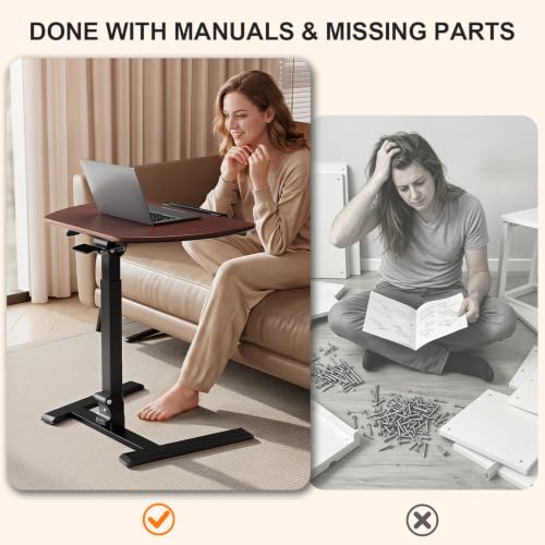 ROMOON Folding Standing Desk with Wheels: No-Assembly, Height Adjustable | Portable Sit-Stand Laptop Cart with Tilt Top, Rolling Computer Table for Home Office, Sofa, Bedroom and Small Spaces, Walnut - color: Walnut