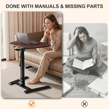 ROMOON Folding Standing Desk with Wheels: No-Assembly, Height Adjustable | Portable Sit-Stand Laptop Cart with Tilt Top, Rolling Computer Table for Home Office, Sofa, Bedroom and Small Spaces, Walnut - color: Walnut