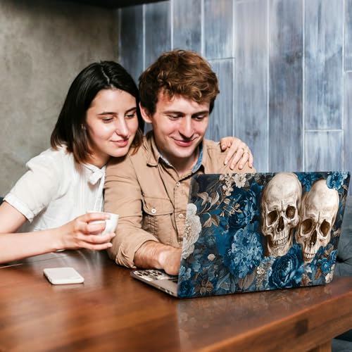 Universal Laptop Skin Sticker Decal, Compatible with MacBook HP Dell Lenovo 12"-15.6", Reusable Vinyl Notebook Cover 3PCS Set, High-Recognition Film-Skull in Blue Flowers - color: Skull in Blue Flowers