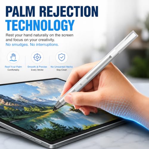 Active Pen for HP Omnibook Envy x360 Spectre Pavilion, Palm Rejection | 1024 Pressure Levels, 300-Day Battery, Dual Side Button, No Bluetooth, MPP 1.51 for Drawing & Note-taking - color: Platinum