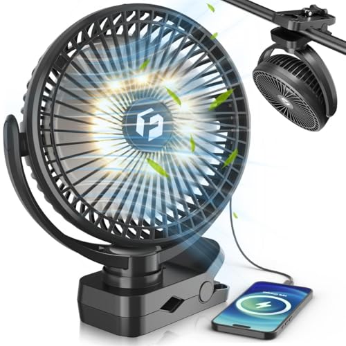 40000mAh Clip on Fan - 150H Working Time Rechargeable Fans for Golf Cart | 8-Inch Battery Powered Fan with Remote/ LED/ Timers, Battery Fan for Travel/Indoor/Desk/Tent, Golf Accessories Gifts for Men - color: Black