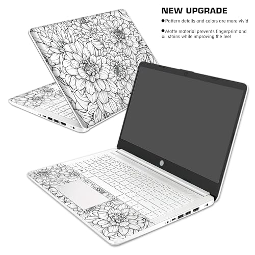 Laptop Skin Decal HP 14" - Black White Botanical, Laptop Cover Sticker, No Cutting Required, No Bubble, Waterproof, Scratch Resistant - Including Wide Screen and Wrist Pad - size: 14 inch